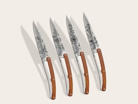 4 Deejo steak knives Prestige, Coral wood / Blossom