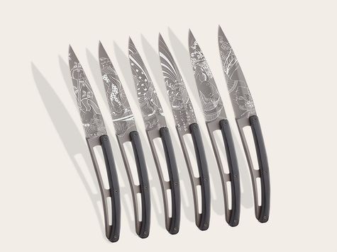 6 Deejo steak knives, Ebony / Japanese