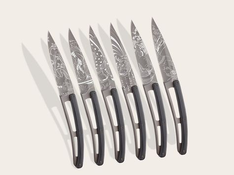 6 Deejo Steak Knives, Ebony Wood / Japanese