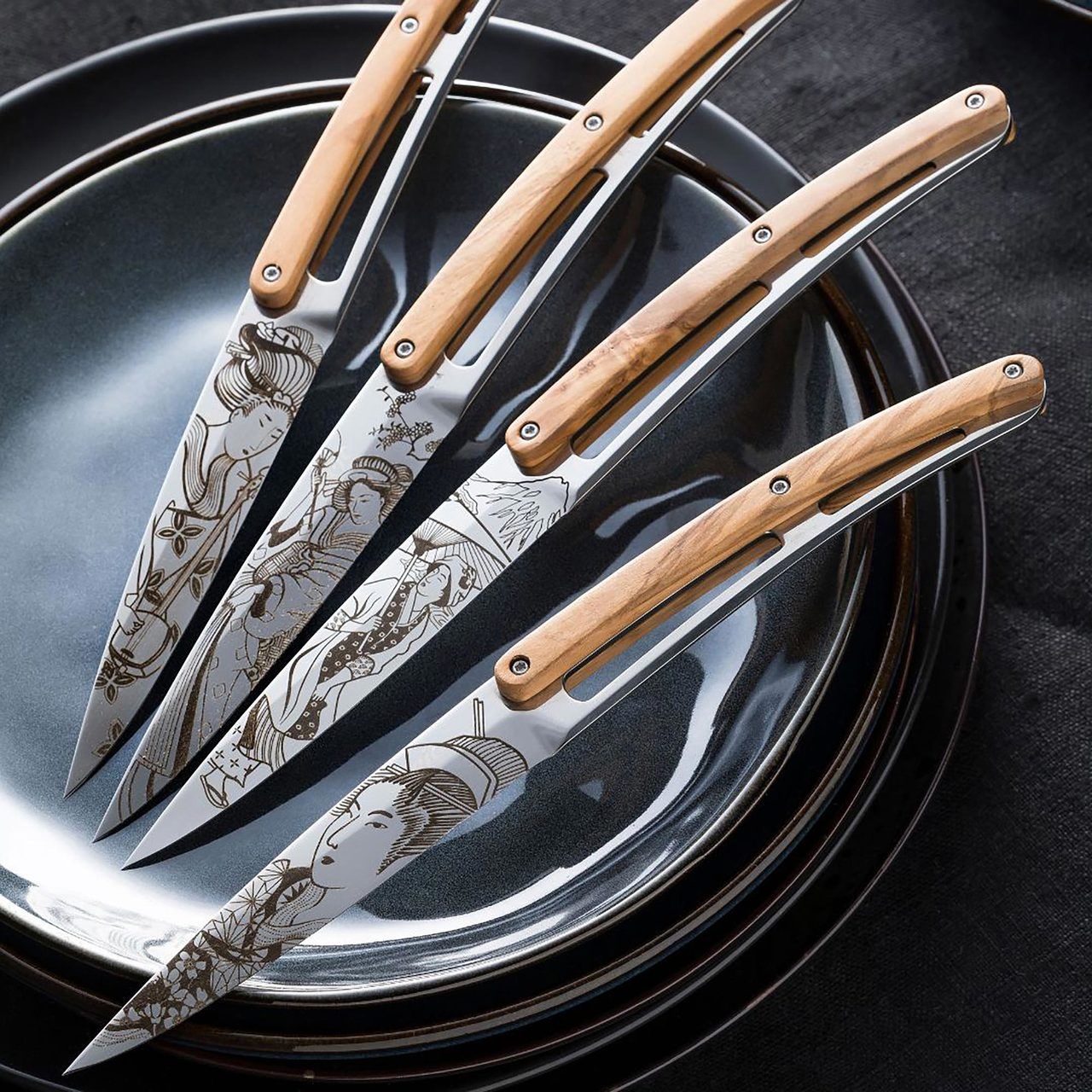 6 Deejo steak knives Olive wood Japanese STEAK KNIVES