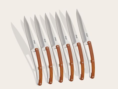 6 Deejo steak knives, Coral wood