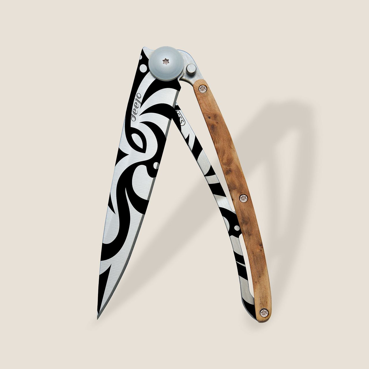 6 Deejo Paring Knives, Zebra Wood / Tattoos of The World