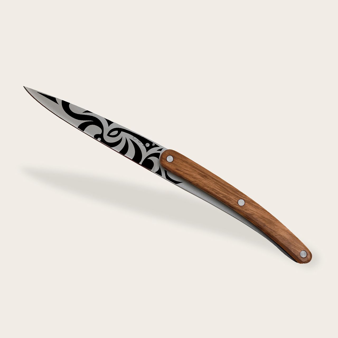 6 Deejo Paring Knives, Zebra Wood / Tattoos of The World