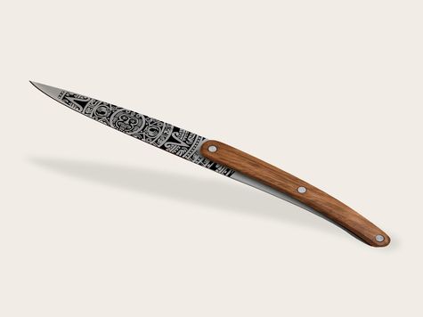 6 Deejo paring knives, Zebra wood / Tattoos of the World