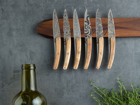 6 Deejo paring knives, Zebra wood / Tattoos of the World