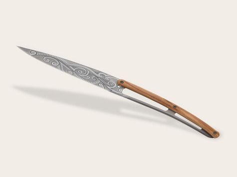 4 Deejo steak knives, Olive wood / Tattoos of the World