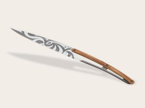 4 Deejo steak knives, Olive wood / Tattoos of the World