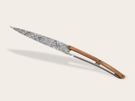 4 Deejo steak knives, Olive wood / Tattoos of the World