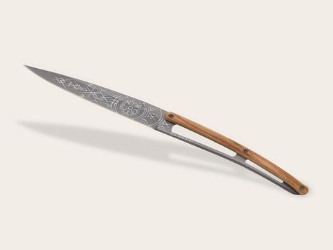 4 Deejo steak knives, Olive wood / Tattoos of the World