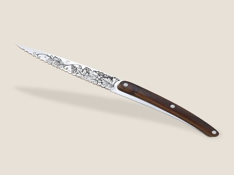 2 Deejo paring knives, Olive and Coral wood / Tree and Grand Cru