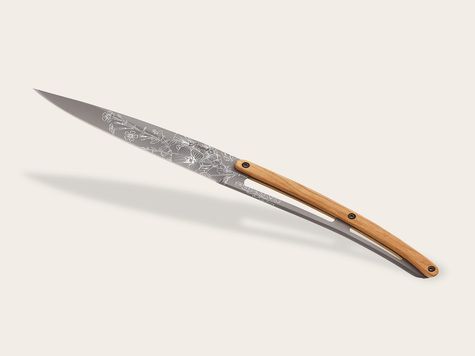 4 Deejo Steak knives, Olive wood / Blossom