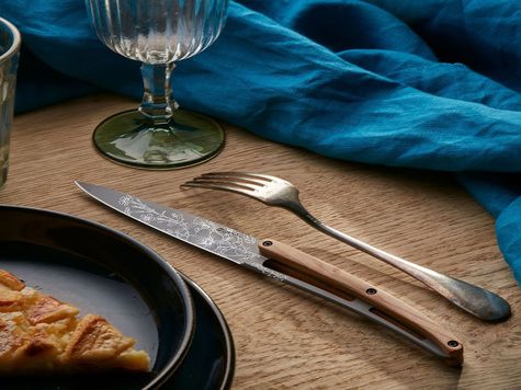 4 Deejo Steak knives, Olive wood / Blossom