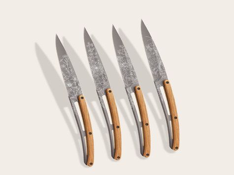 4 Deejo Steak knives, Olive wood / Blossom