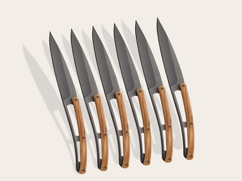 6 Deejo steak knives Serrated, Olive wood