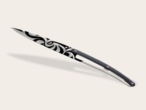 4 Deejo steak knives, Ebony wood / Tattoos of the World