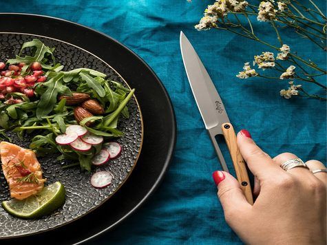 6 Deejo steak knives, Olive wood