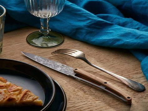 6 Deejo steak knives, Olive wood / Blossom
