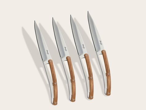 4 Deejo steak knives Serrated, Olive wood
