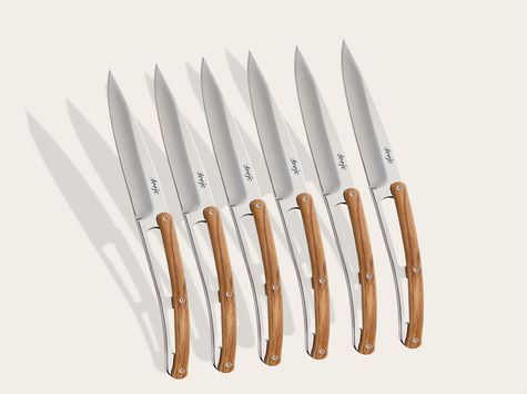 6 Deejo steak knives, Olive wood