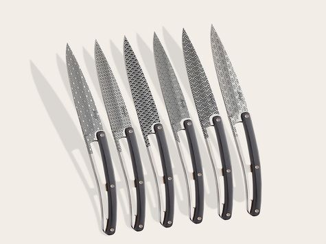 6 Deejo steak knives, Ebony wood / Geometrie