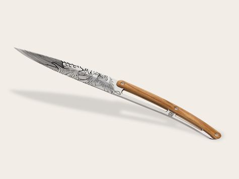 6 Deejo Steak knives, Olive wood / Tin-Tin "The Dragon"