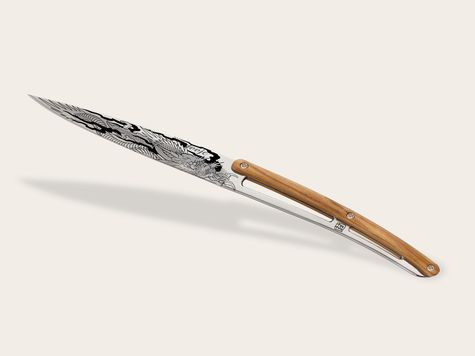6 Deejo Steak knives, Olive wood / Tin-Tin "The Dragon"
