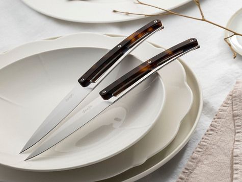 6 Deejo Steak Knives, Ambered turtle