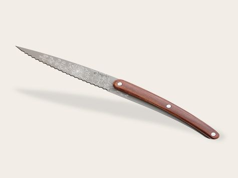 2 Deejo paring knives, Olive and Coral wood / Blossom