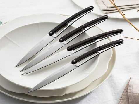 6 Deejo steak knives Serrated, Ebony