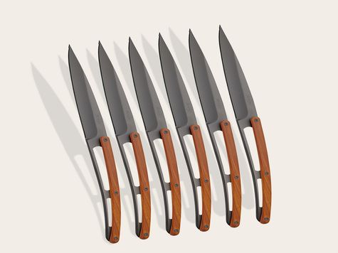 6 Deejo steak knives, Coral wood