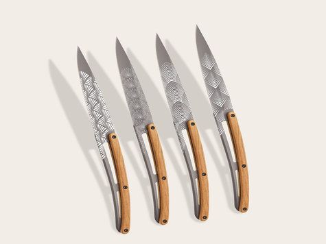 4 Deejo Steak knives, Olive wood / Art Déco