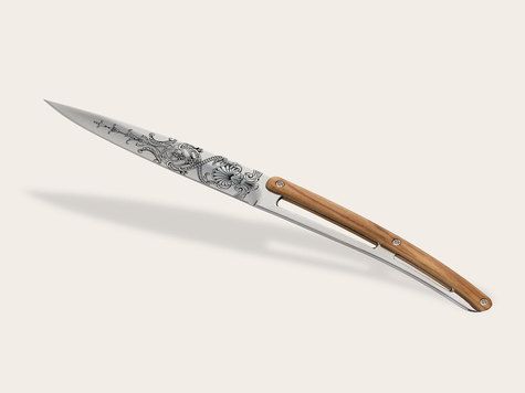 4 Deejo steak knives, Olive wood / Grand Siècle