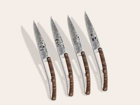 4 Deejo steak knives, Walnut / Hunting