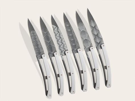 6 Deejo steak knives, Chrome plated / Art Déco