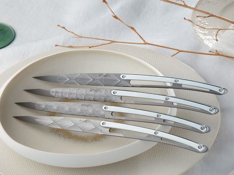 6 Deejo steak knives, Chrome plated / Art Déco